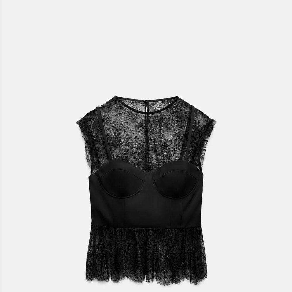 Zara Black Lace Top with Sheer Elegance